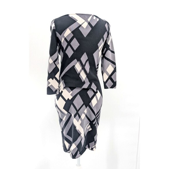 Lauren Ralph Lauren Geometric Black White Grey 3/4 Sleeve Fitted Sheath Dress XS - Picture 9 of 9